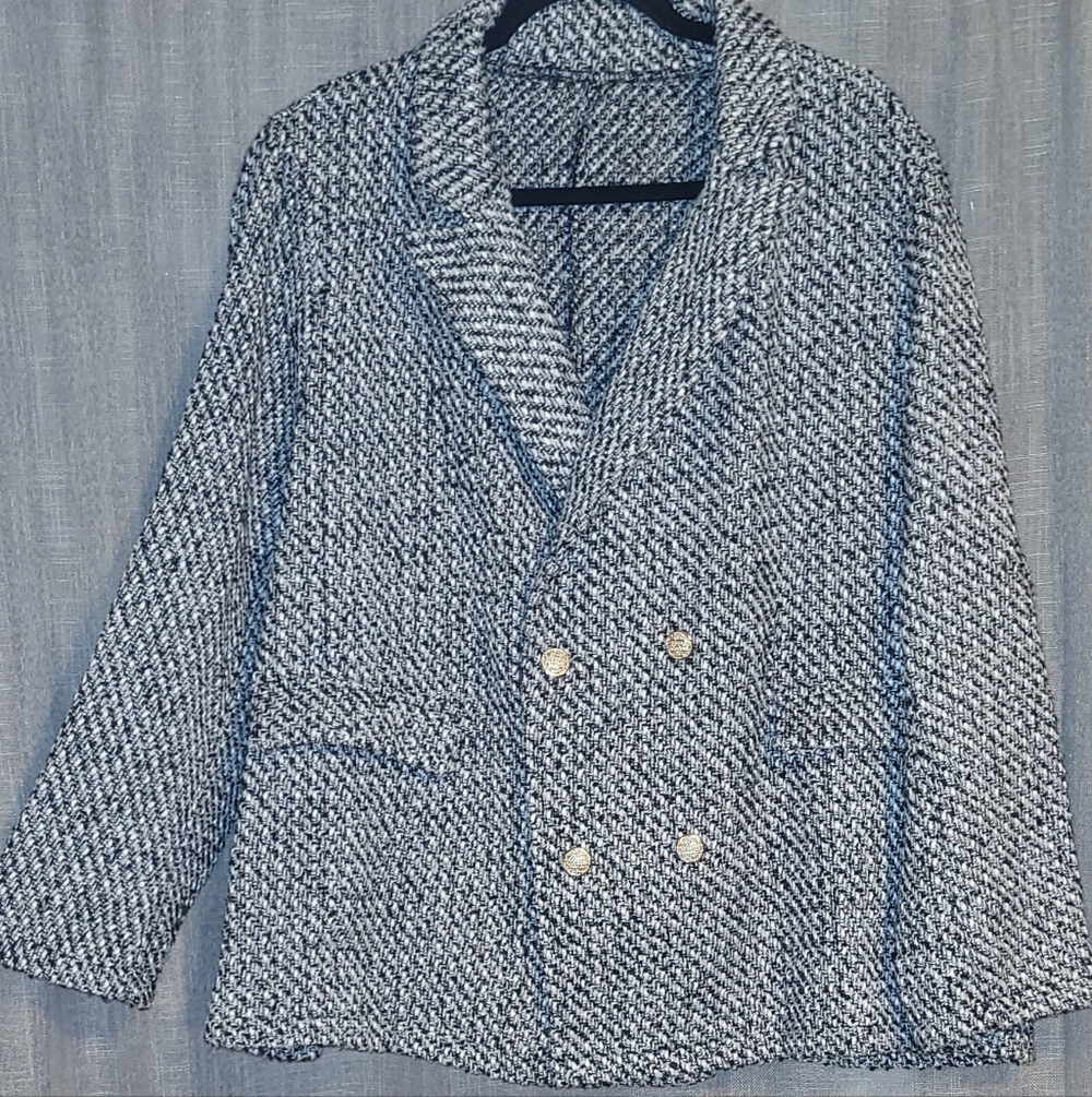 SHEIN Black and White Tweed Blazer 4 XL